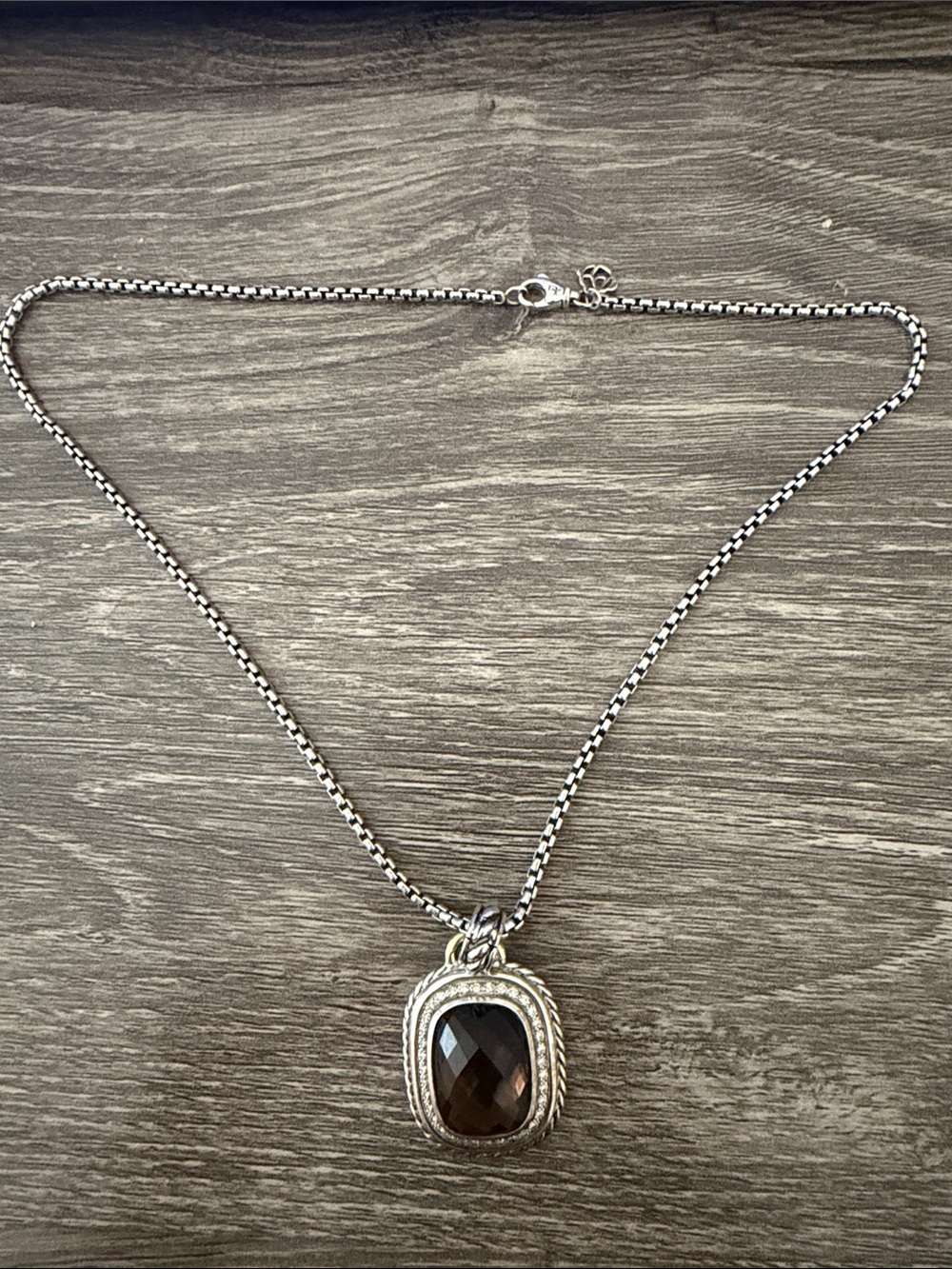 David Yurman Sterling Necklace with Smoky Brown Faceted Pendant